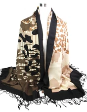 NWT 96.5"x43.3" Dana Xu BROWN BLACK WHITE 100%WOOL WOMEN'S SCARF WRAP SHAWL (B42