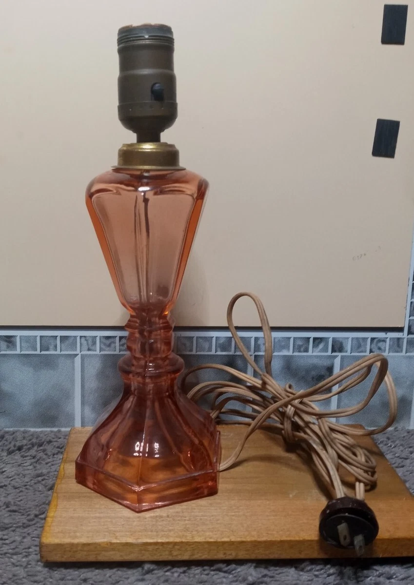 Vintage Antique Rare Working Pink Depression Glass Lamp 11