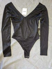 NWT! FOREVER 21 Size Small Women's Black V-Neck Bodysuit SCULPT