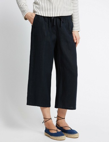 Ex M\u0026S Linen Blend Cropped Trousers 