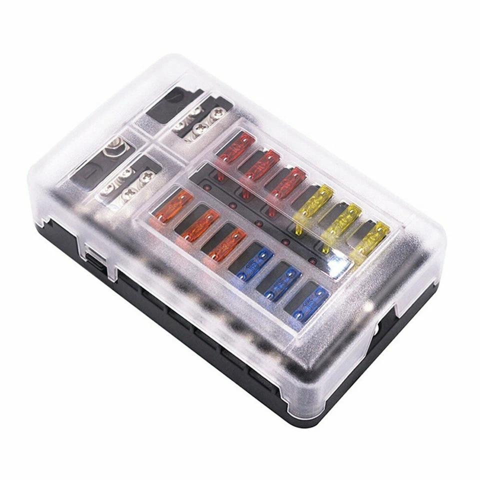 12-Way Blade Fuse Box Block Holder LED Indicator 12V 32V Car Marine Waterproof - Image 4 of 4