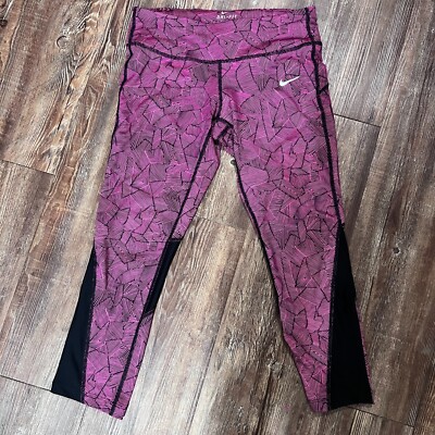 Nike DriFit Capri Leggings Womens Small Purple Black Running Athletic Workout
