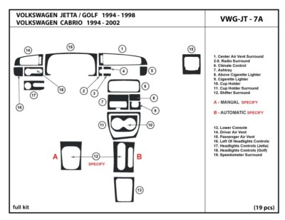 #ad Real Carbon Fiber Dash Trim Kit for Volkswagen JETTA GOLF CABRIO 1994 1998 $254.00