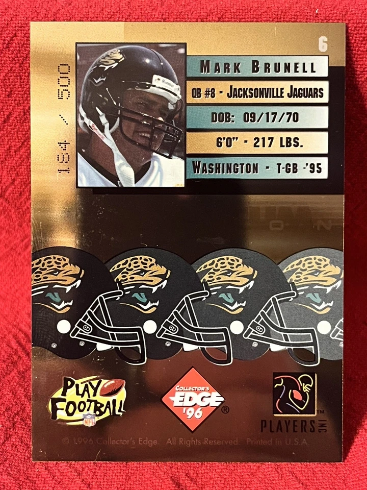 1996 Collector's Edge Quantum Motion Foil Card #6 Mark Brunell #’d 164/500 - Image 2 of 2