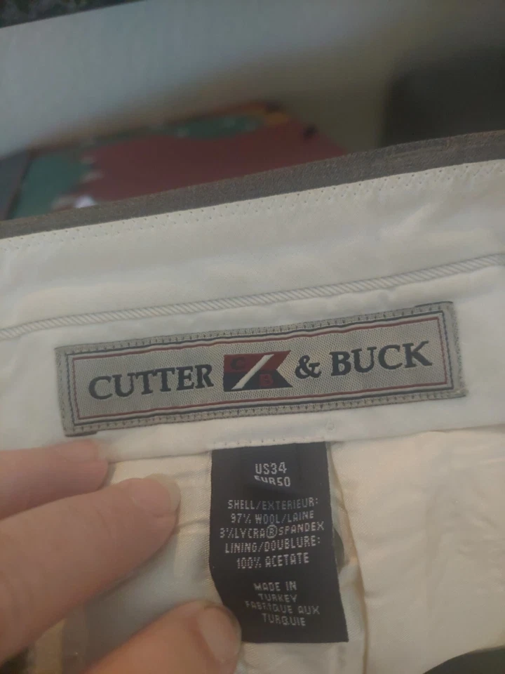 Men's Cutter & Buck Wool Pants Slacks 34x32 Brown - Image 2 of 4