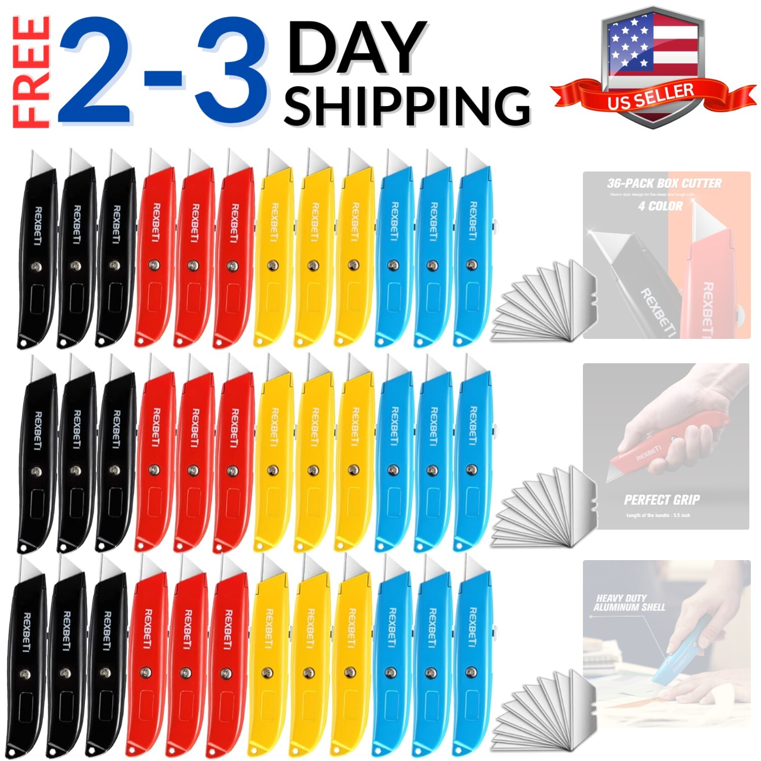 Heavy Duty Aluminum Retractable Utility Knife Set with 36PC Blades-image