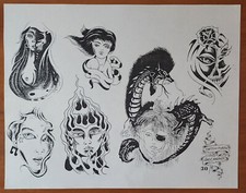 1989 OLD VINTAGE Greg Ardron Traditional Tattoo Flash Sheet Sydney AUS Girls