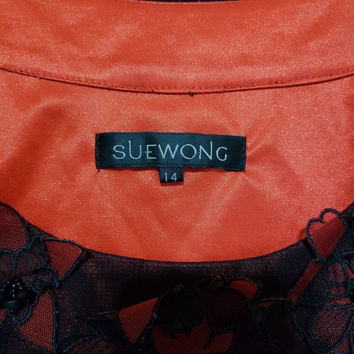 Sue Wong Dress 14 Short Beaded Floral Mesh Halter Black Red Lined Designer Retro - Picture 6 of 17