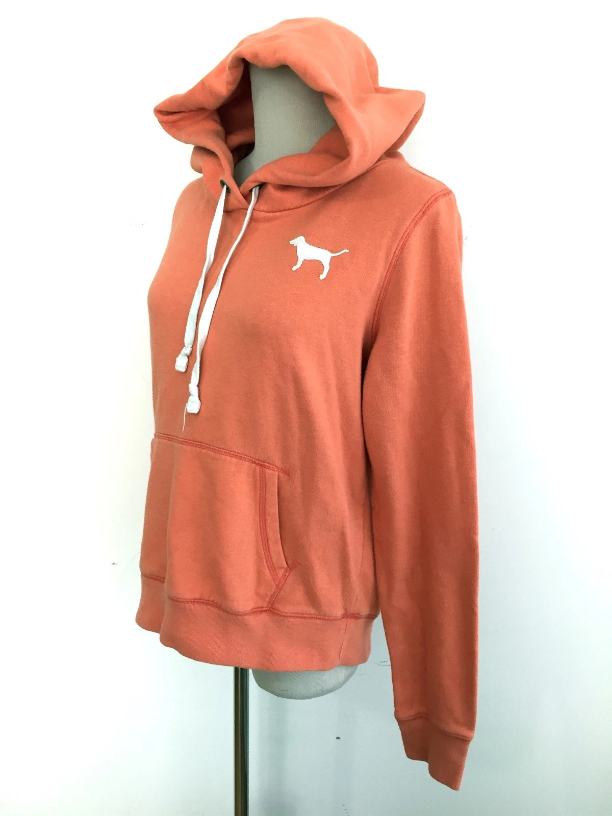 UNDERCOVER Victoria's Secret ROSA Pullover Felpa con Cappuccio Arancione e Bianco Tenuto Taglia M