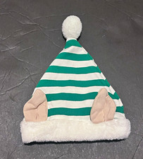 Holiday Time Beanie Hat Green/White Striped Pom-Pom, Unisex Baby 0-3 Months