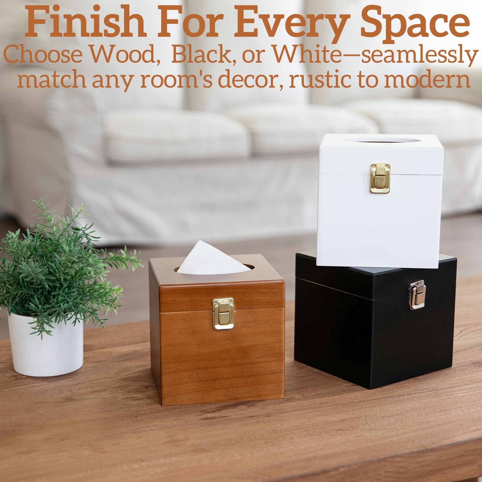 White Wooden Tissue Box Cover Square Bathroom Decor Toilet Paper Holder Count...