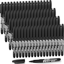 Thenshop 100 Pack Black Permanent Markers Fine Point Waterproof Multi-Surface