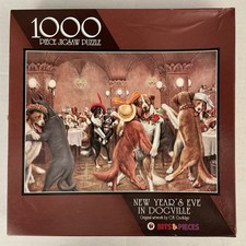 BITS AND PIECES PUZZLE “NEW YEAR’S EVE IN DOGVILLE” 1000 PIECES COMPLETE