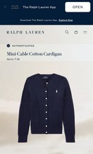 Polo Ralph Lauren Mini-Cable Cotton Cardigan Girls Size 7 Navy Blue White Pony