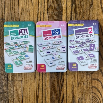 Junior Learning Dominoes Match & Learn Lot Of 3 - Place Value Fraction Multiplic