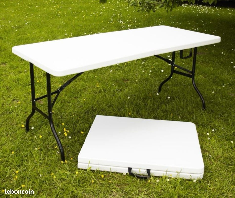 Table de réception pliante blanche 70x190 cm avec plateau haute densité