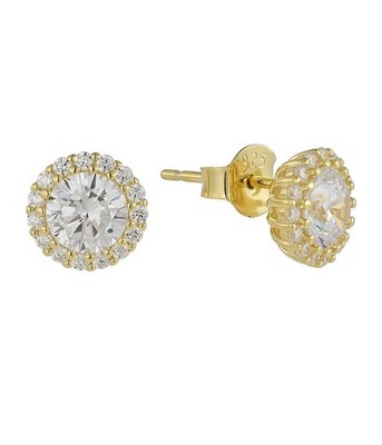 18K Gold Plated Round Cut White Zircon Stud Earrings Large Sparkly Diamond Look