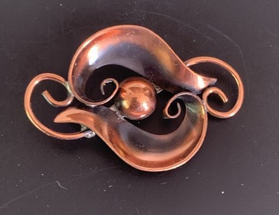 Vintage Copper By Bell Swirled Abstract Design Unisex Pin Brooch