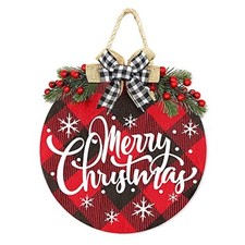 Merry Decorations Wreath, Merry Buffalo Plaid Hanging Sign Rustic Christmas