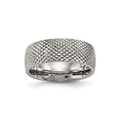 Mens 8mm Polished Titanium Textured Raised Pattern Wedding Band Ring