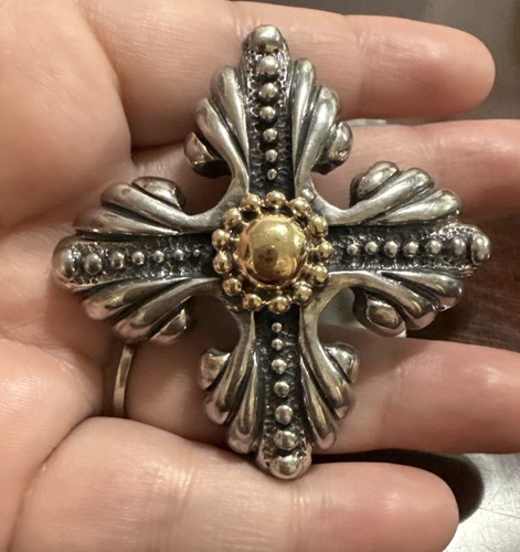 Vintage Carol Henry Designs Sterling Silver & 14K Gold Cross Brooch Pendant Rare