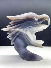 1pc Natural agate geode quartz carved eagle skull crystal Healing decor gift