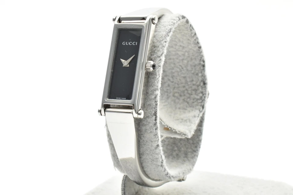Reloj para mujer vintage *N COMO NUEVO* Gucci 1500L esfera negra plata cuarzo rectangular Foto 3 de 4