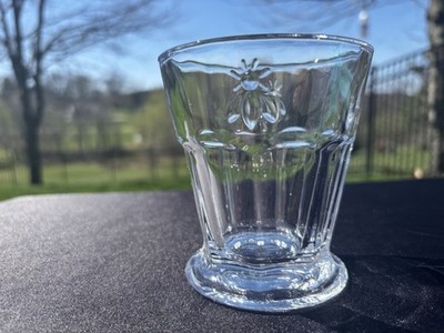 Global Amici, Inc Clear Glass Embossed Bee 9oz Rocks Glass Excellent Used Cond.