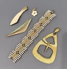 Vintage Trifari Gold Tone Jewelry Lot Bracelet Huge Pendant Brooches Enameled