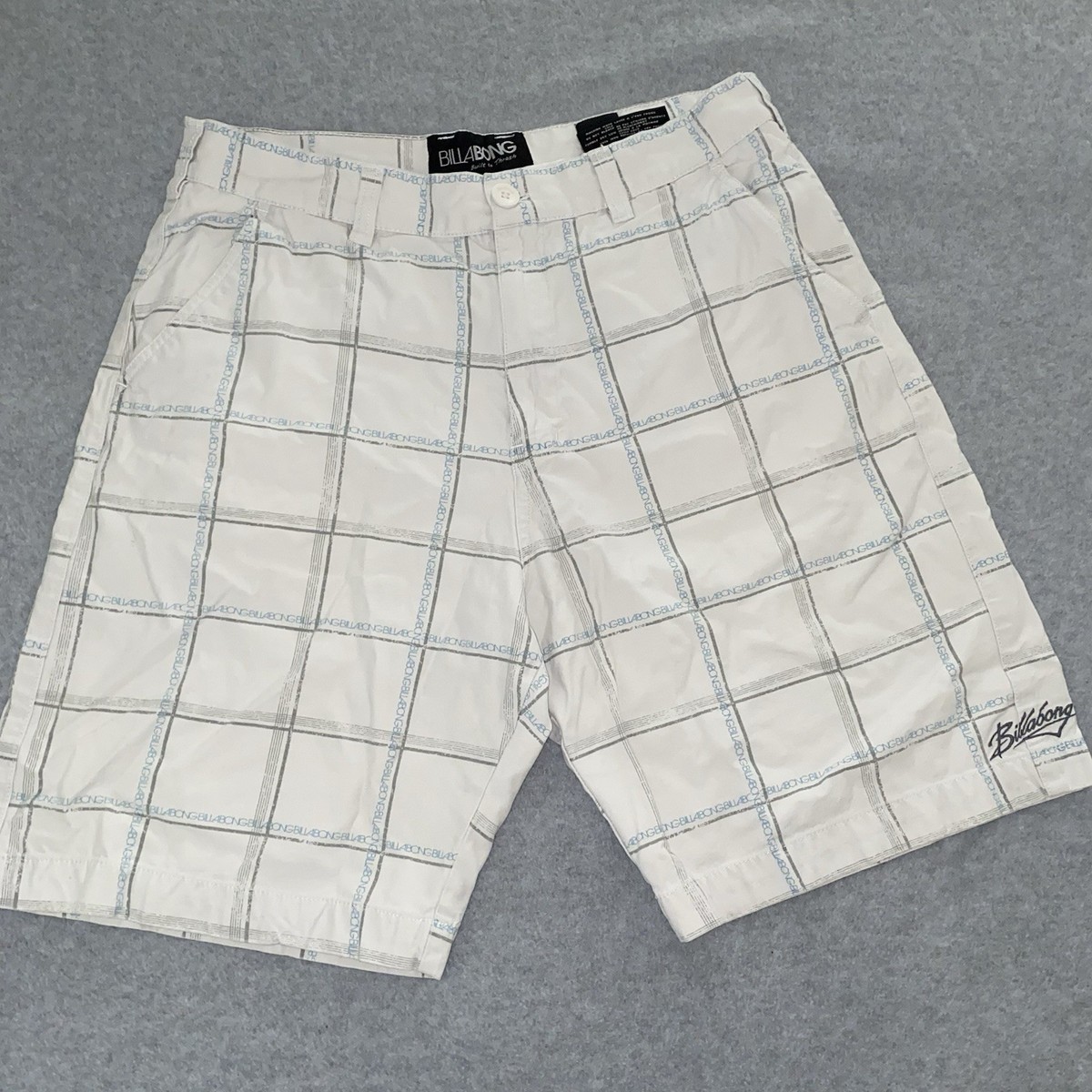 Billabong Men's Shorts 36 White Gray Blue Check Cotton Surf Skate