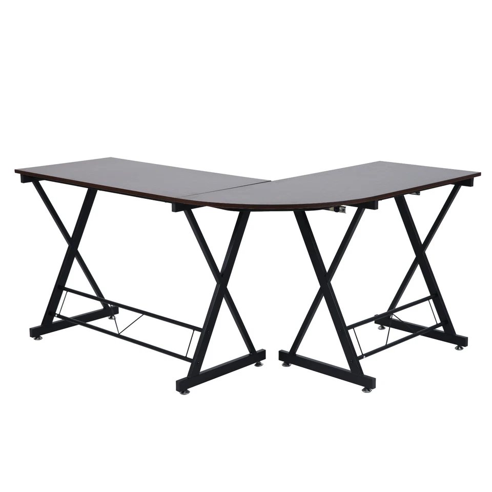 SVITA Eckschreibtisch Nussbaum-Optik schwarze Metall-Beine Computertisch Tisch - Bild 4 von 4