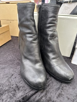 靴 Leather boots vintage Prada heels black Sz 40 Vtg PRADA Black Leather Wedge Heel Boots Booties Logo Zipper