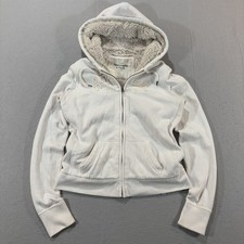 Y2K Abercrombie Fur Lined Hoodie Women  s L White Full Zip Sweatshirt Read