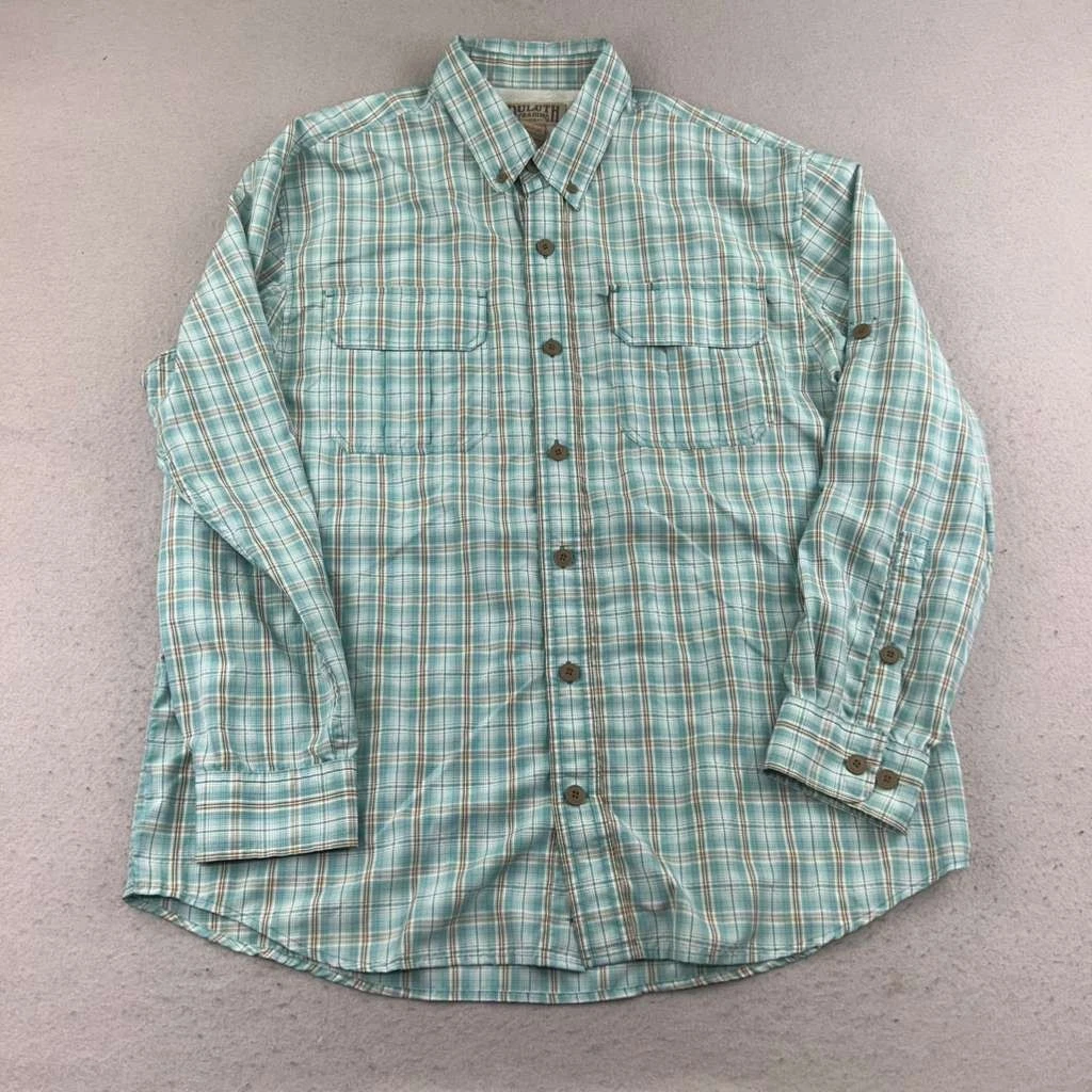 Duluth Trading Shirt Mens Large Blue Plaid Nylon Blend Button Up Long Sleeves