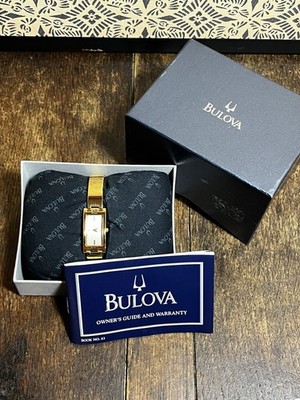 Vintage Bulova Quartz Watch 97T46 Women Gold Tone Rectangle New
