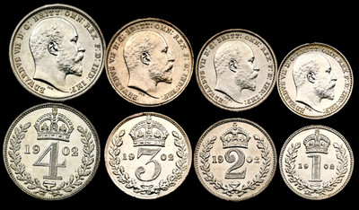 1902 Great Britain Edward VII Silver 4 Pc Maundy Set NGC MS & MATTE PROOF