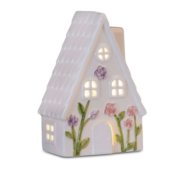 Led Dekoobjekt Haus Blumen H. 13Cm Weiß Bunt Aus Keramik Mit Timer Formano F26-image