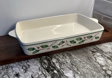 Lenox HOLIDAY BAKEWARE GREEN TRIM 16-3/4" Rectangular Baker Casserole MINT