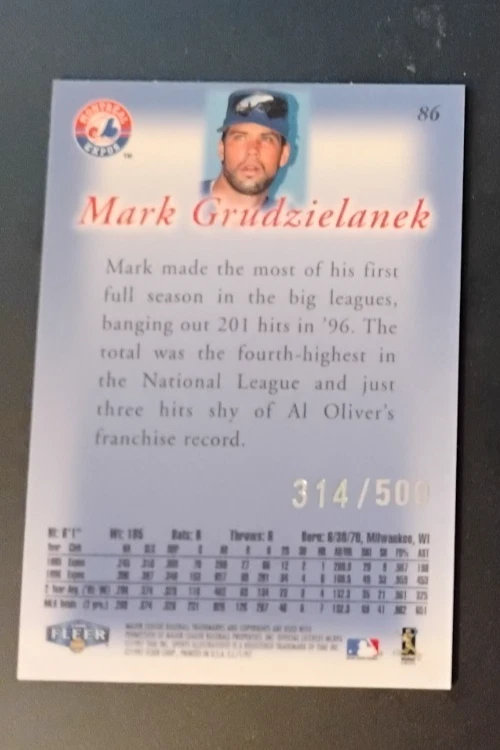 1997 Fleer Extra Edition Mark Grudzielanek Card #86 (314/500) near mint-mint - Image 2 of 2
