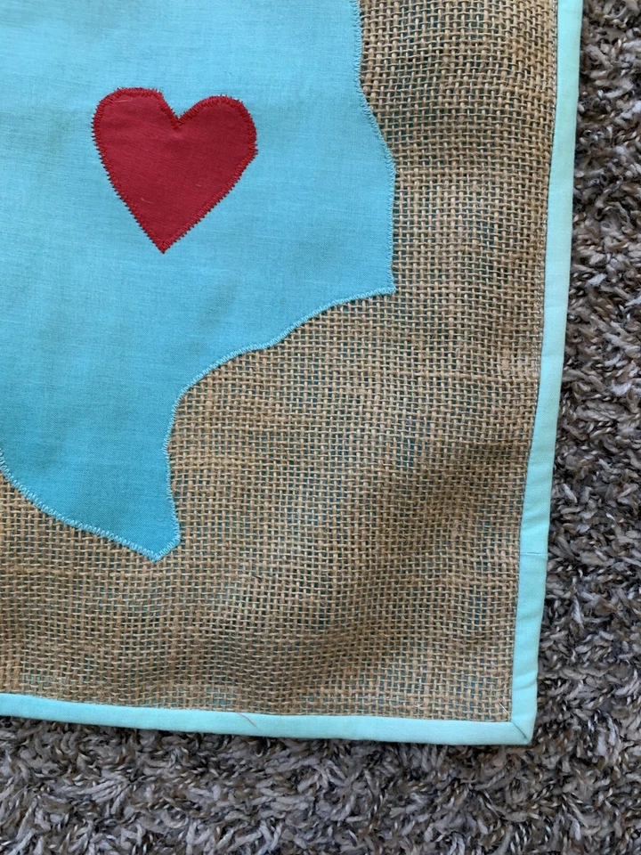 Handmade Country Heart Of Texas Burlap Throw Pillow Case Sham 16.5” Teal Ombré - Image 3 of 3