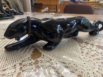 Vintage Art Deco Pottery Ceramic Black Panther Sculpture 16