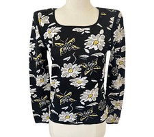 vtg 80s UNGARO PARALLELE floral jacquard sweater sz M