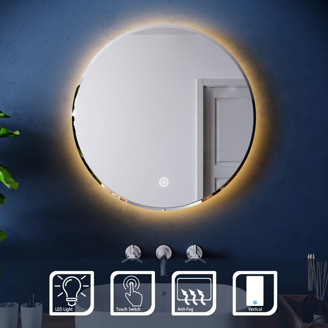 Round LED ILLUMINATED Bathroom Mirror with Warm Light Smart Touch