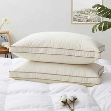 2 Pack Gusset  75% White Down Pillows, 100% Organic Cotton, King Or Queen Pillow