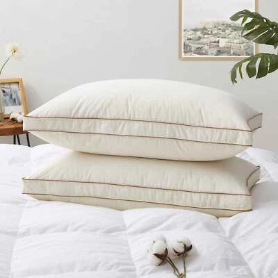 PEACE NEST 2 Pack Gusset 75% White Down Pillows, 100% Organic Cotton, King Or Queen Pillow