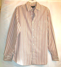 BANANA REPUBLIC Button Shirt Men M-L 16-16.5 Beige  White Striped Long Sleeve