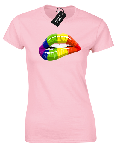 PRIDE LIPS LADIES T-SHIRT COOL LGBT GAY LESBIAN RAINBOW FESTIVAL EQUALITY (COL) - Picture 9 of 24