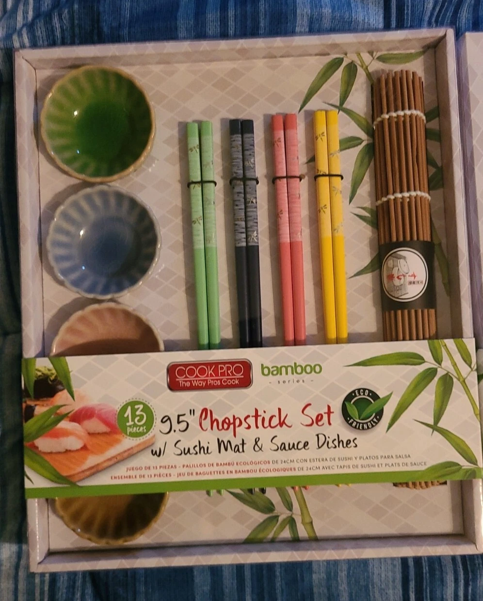 Cook pro 13 pieces 9.5” chopstick set w sushi mat & sause dishes
Opens in a new window or tab