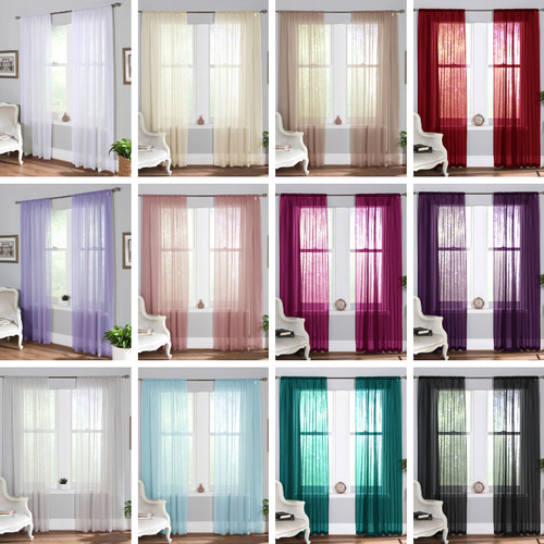 Plain Dye Slot Top Voile Curtain Panels Sheer Voiles Pairs eBay