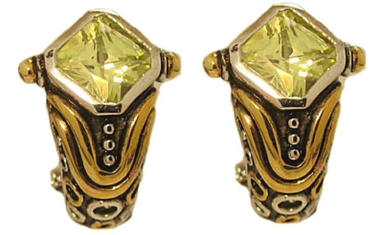 Orecchini Mezza Hoops Trillon Verde CZ Swarovski Argento 18kt Oro Giallo Nuovi - Immagine 2 di 4